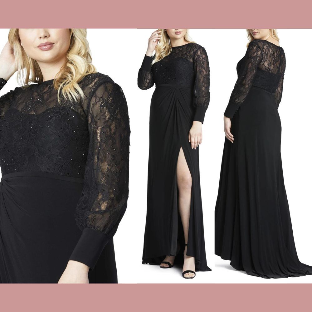 NWT $398 Mac Duggal [ 20W ] Sequin Lace‎ Black Evening Gown 67143 #q920